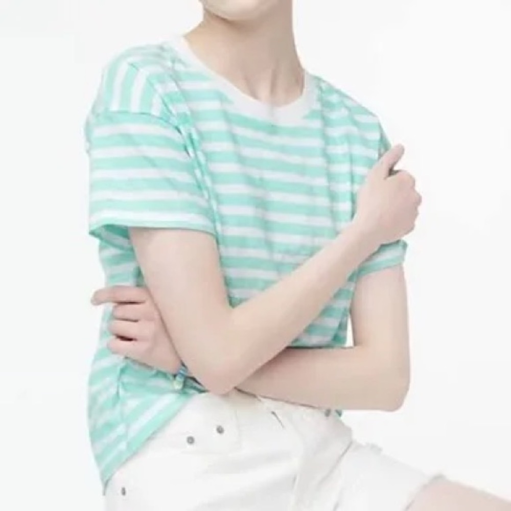 J. Crew Mint Green and White Striped Essential Tee, Size XS